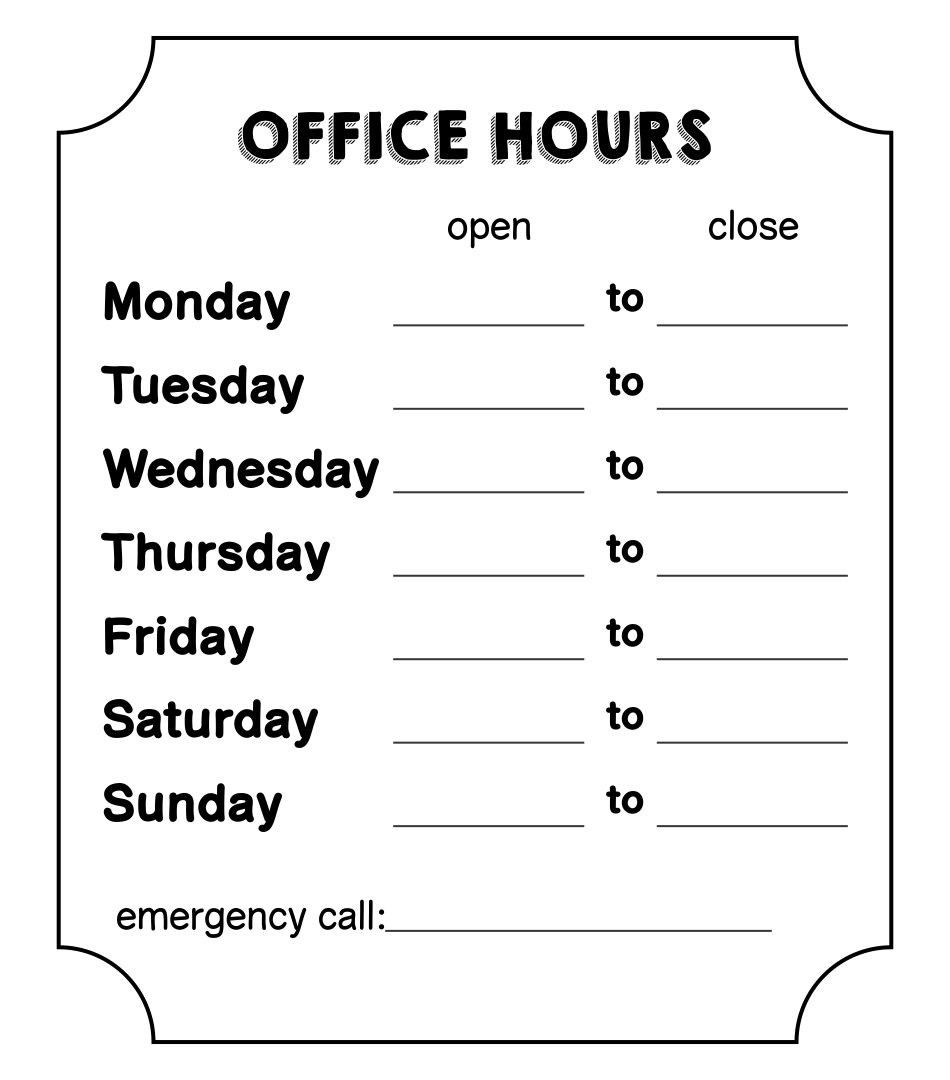 1 Best Free Printable Business Hours Sign Template - printablee.com Intended For Hours Of Operation Template Microsoft Word