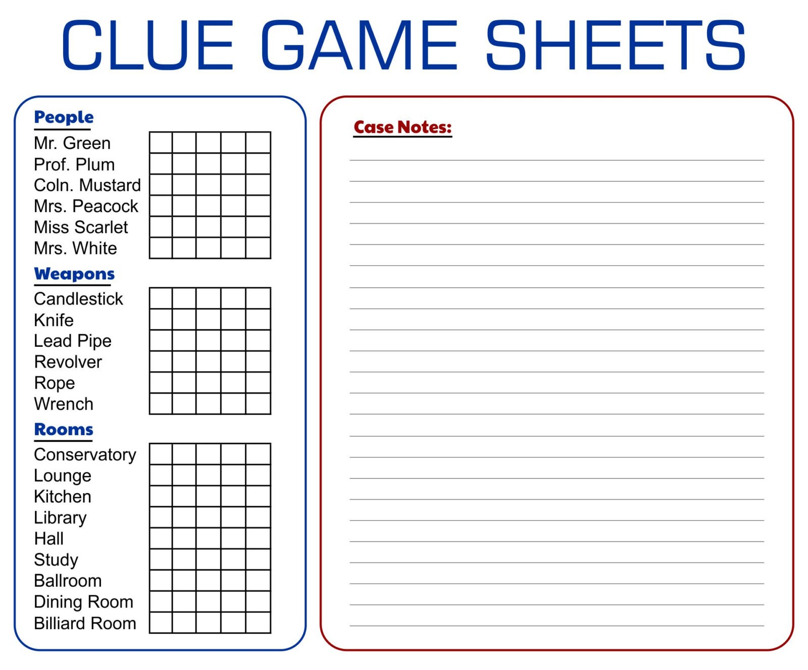 1 Best Printable Board Game Clue Sheets - printablee Throughout Clue Card Template