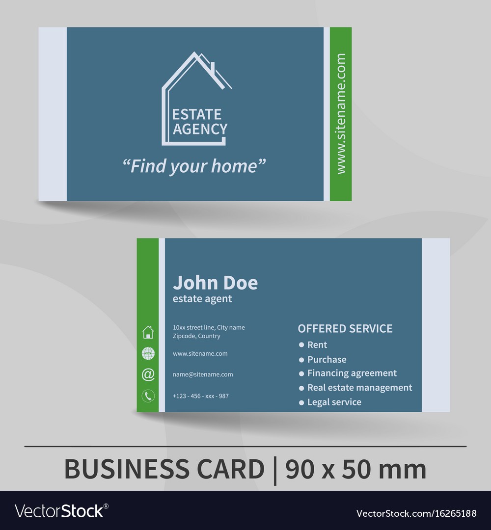 Business card template real estate agency design Vector Image With Regard To Real Estate Agent Business Card Template Pertaining To Real Estate Agent Business Card Template
