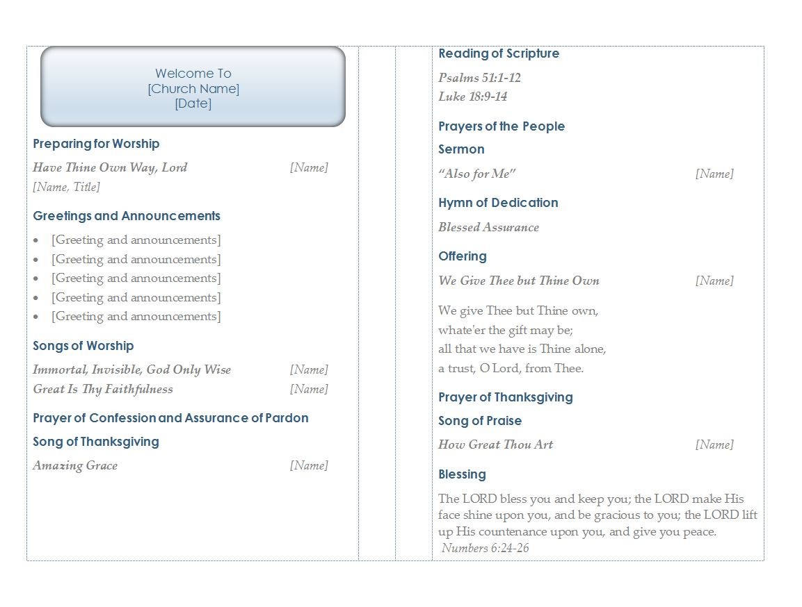 Church Program Template  Church Program Templates Pertaining To Church Program Templates Word