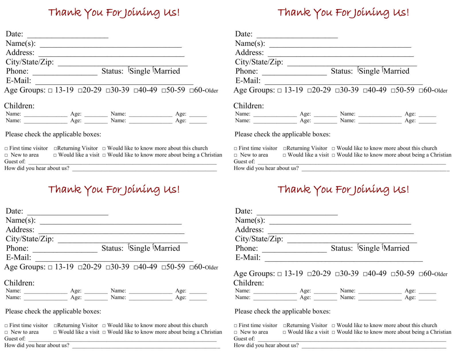 Church Visitor Card Template For Church Visitor Card Template