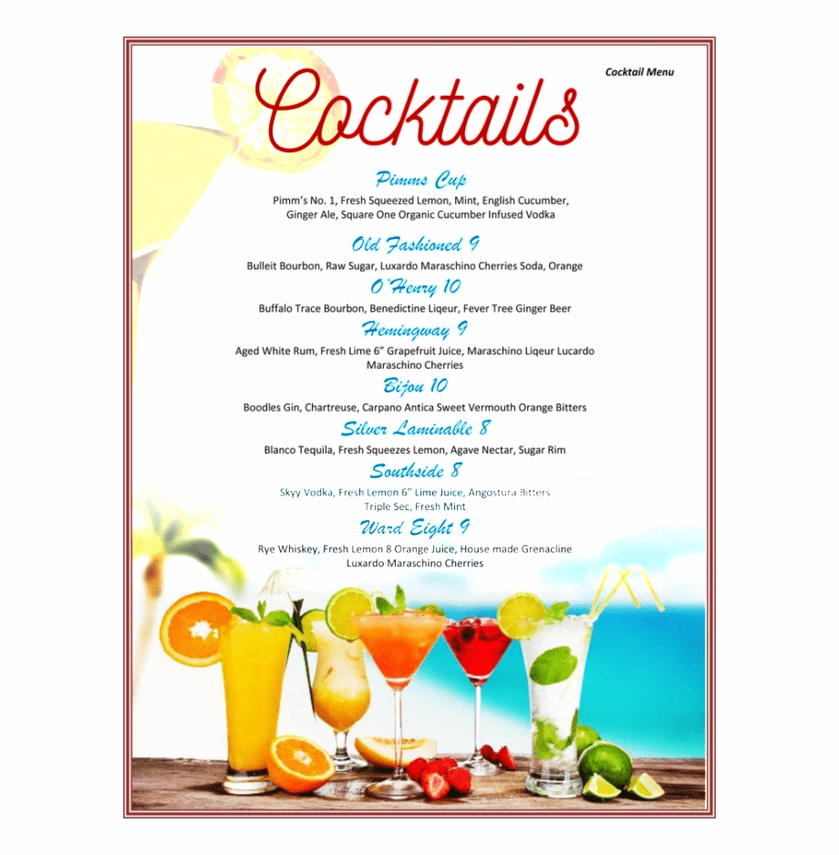 Cocktail Drinks Menu Template Free 1 - Cocktail Menu Template  For Cocktail Menu Template Word Free