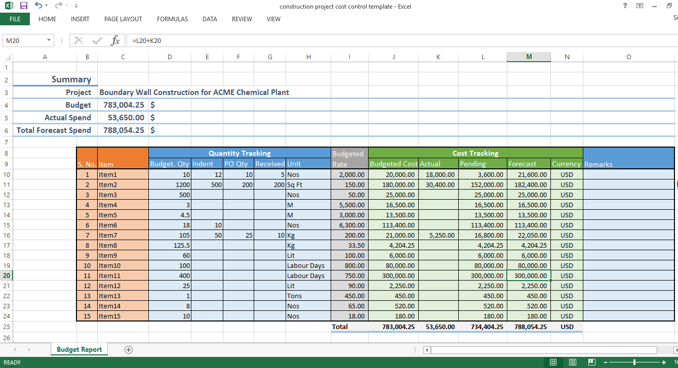Construction project cost control - excel template - WorkPack Throughout Job Cost Report Template Excel