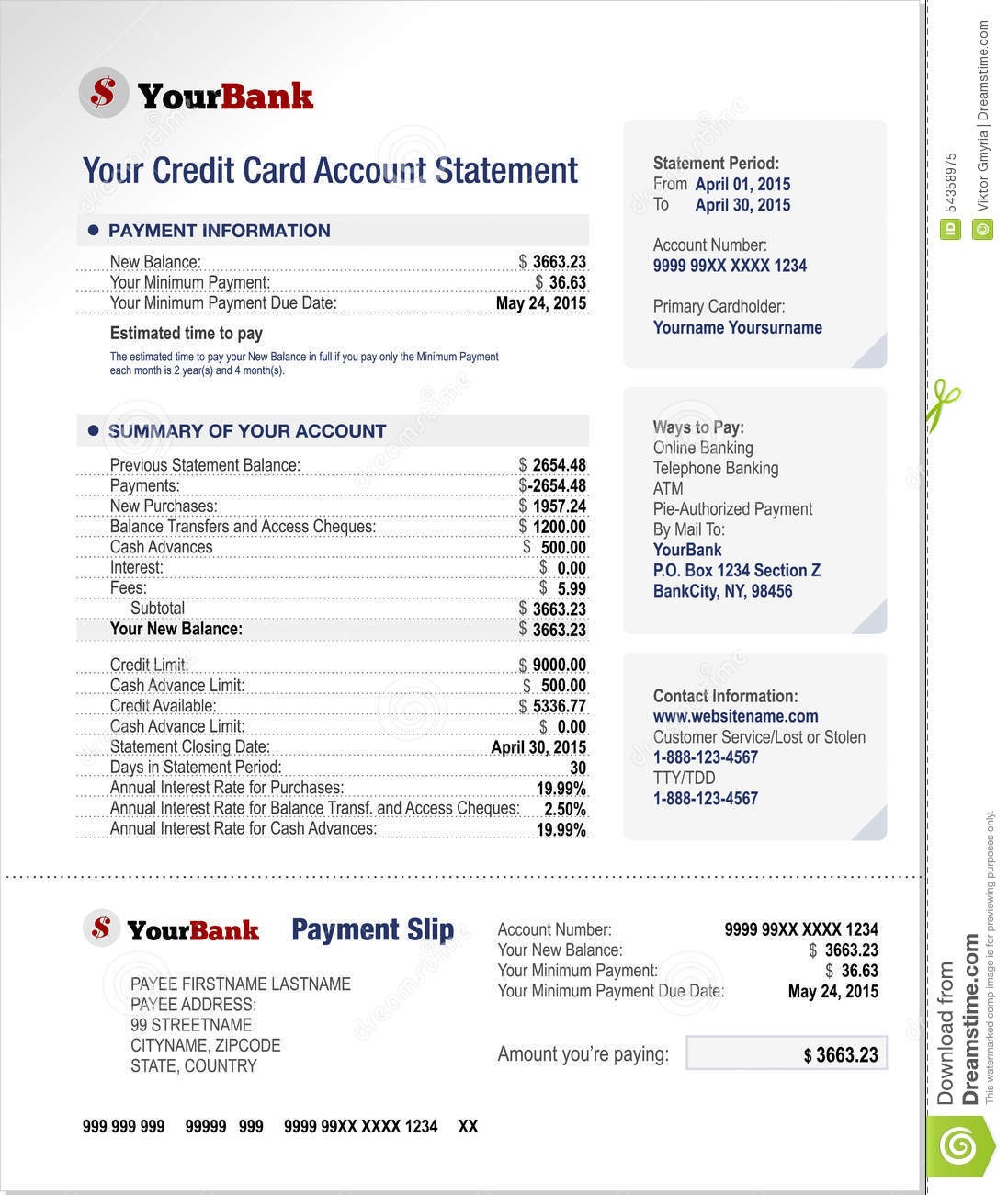Credit Card Bank Account Statement Template Stock Illustrations  Pertaining To Credit Card Statement Template Excel