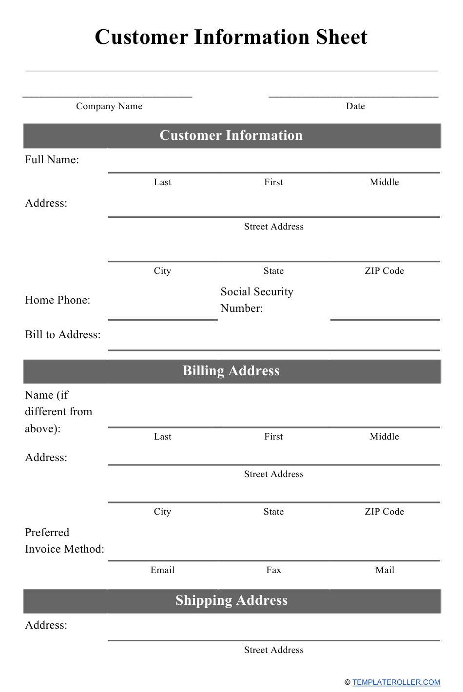 Customer Information Sheet Template Download Printable PDF  Intended For Customer Information Card Template Intended For Customer Information Card Template