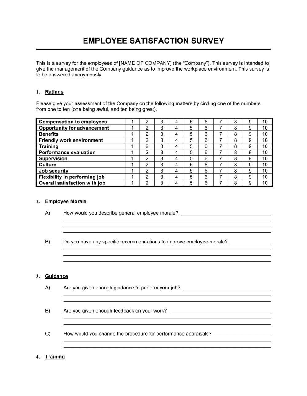 Employee Satisfaction Survey Template  by Business-in-a-Box™ For Employee Satisfaction Survey Template Word