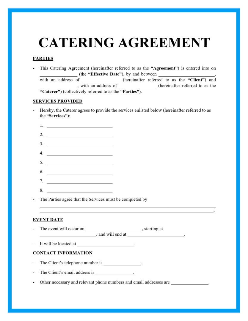 Free Catering Agreement Template In Catering Contract Template Word