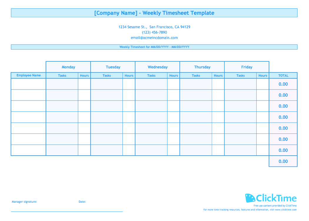 Free Excel Download Weekly Timesheet Template for Multiple  Within Weekly Time Card Template Free Pertaining To Weekly Time Card Template Free