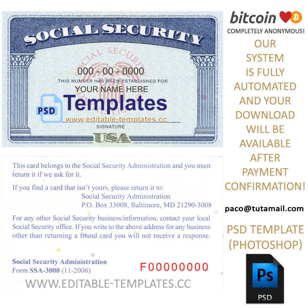 Fully editable SSN USA PSD Template In Social Security Card Template Psd