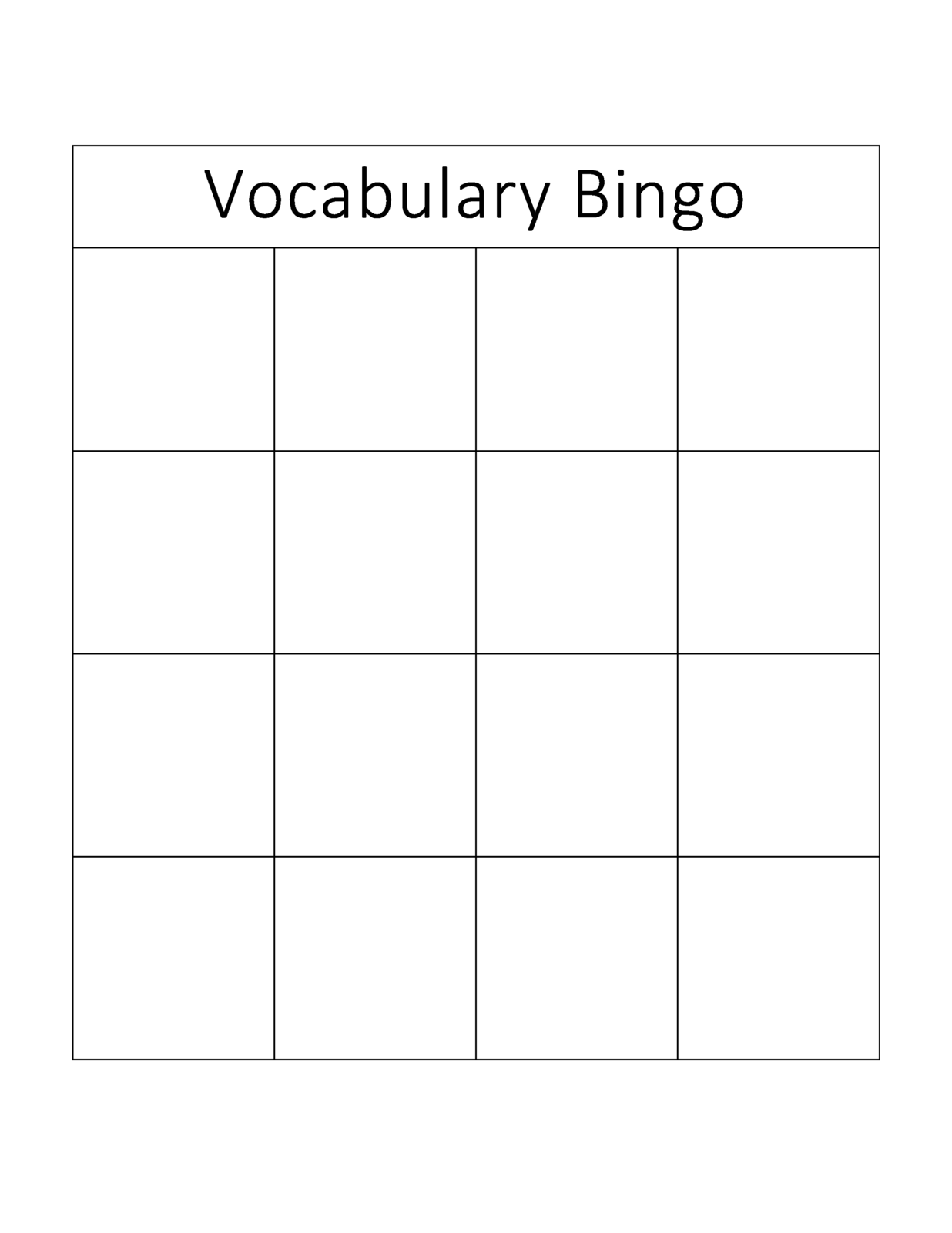 Kostenloses Vocabulary Bingo Card With Regard To Bingo Card Template Word Inside Bingo Card Template Word