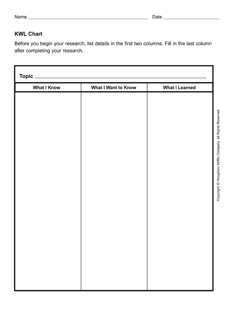 Kwl Chart - Fill Online, Printable, Fillable, Blank  pdfFiller With Kwl Chart Template Word Document Inside Kwl Chart Template Word Document