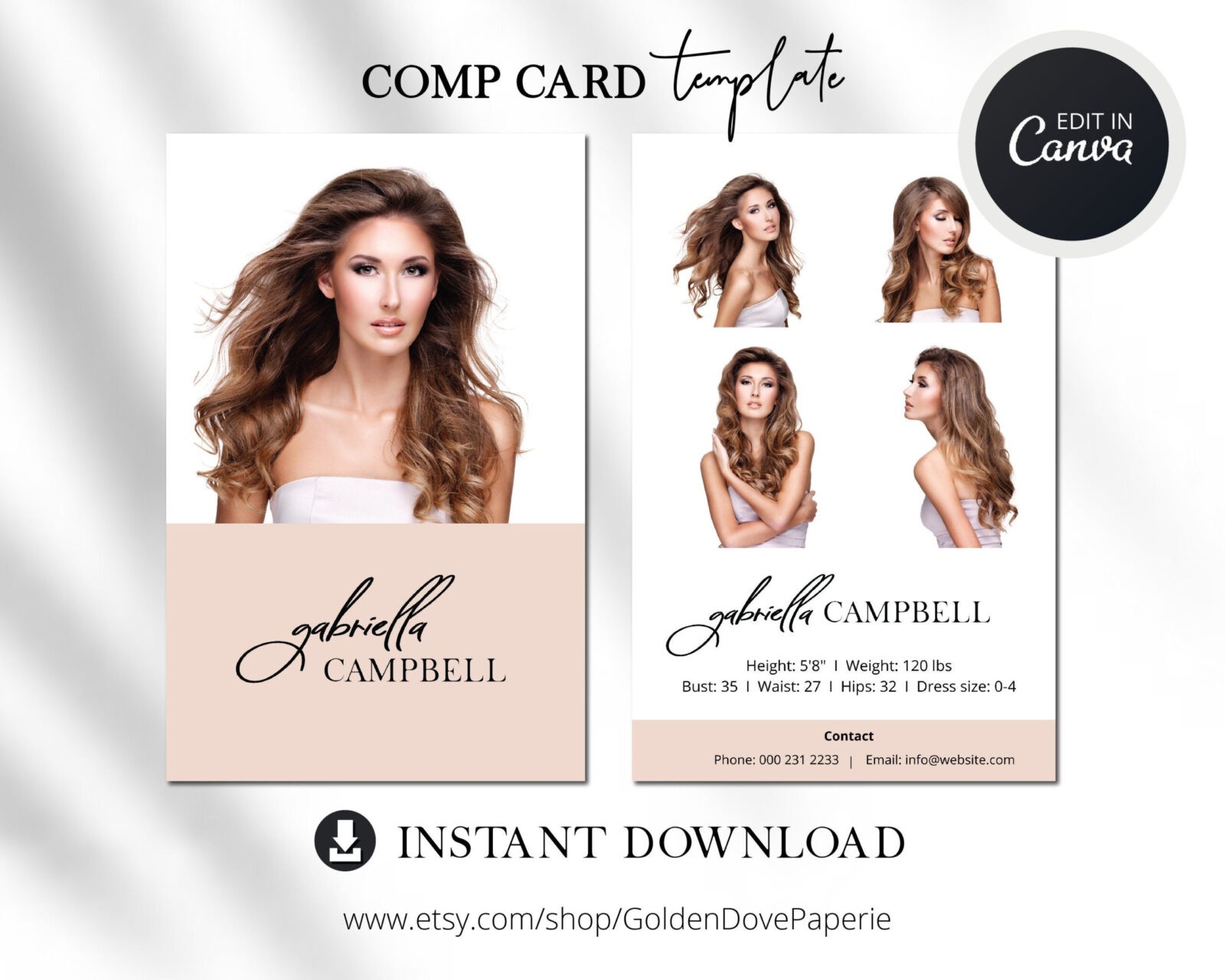 Model COMP CARD TEMPLATE - Canva Template - Comp Card Easy Editable  template - Modeling Comp Card - Fashion Comp Card - Instant Download Pertaining To Comp Card Template Download