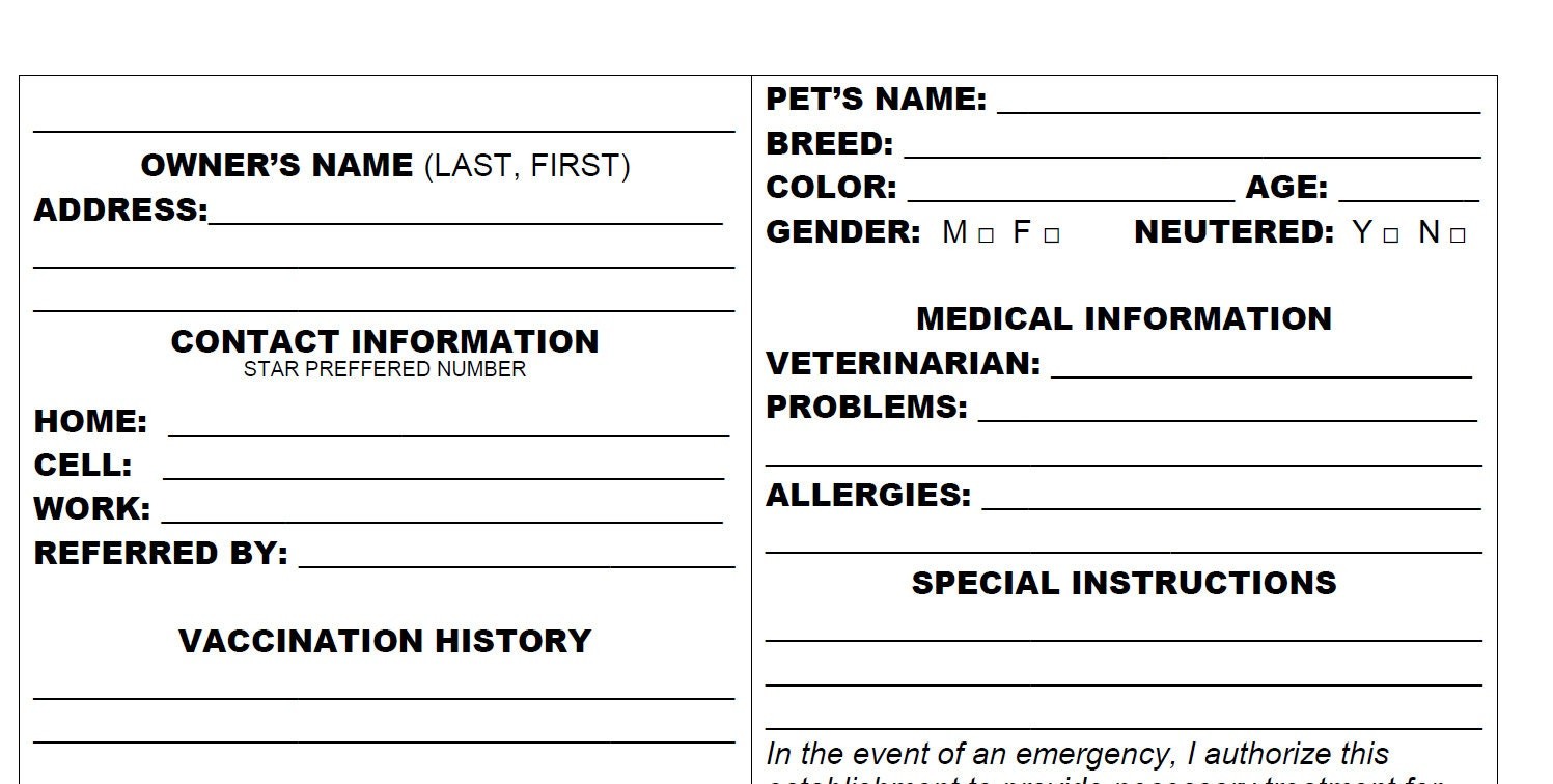Pet Grooming Client Record Card Digital Download For Dog Grooming Record Card Template Throughout Dog Grooming Record Card Template