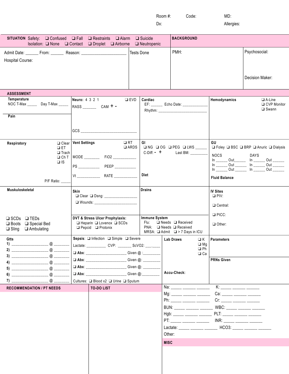 Pink Icu Brain Sheet Template Download Printable PDF  Templateroller In Icu Report Template