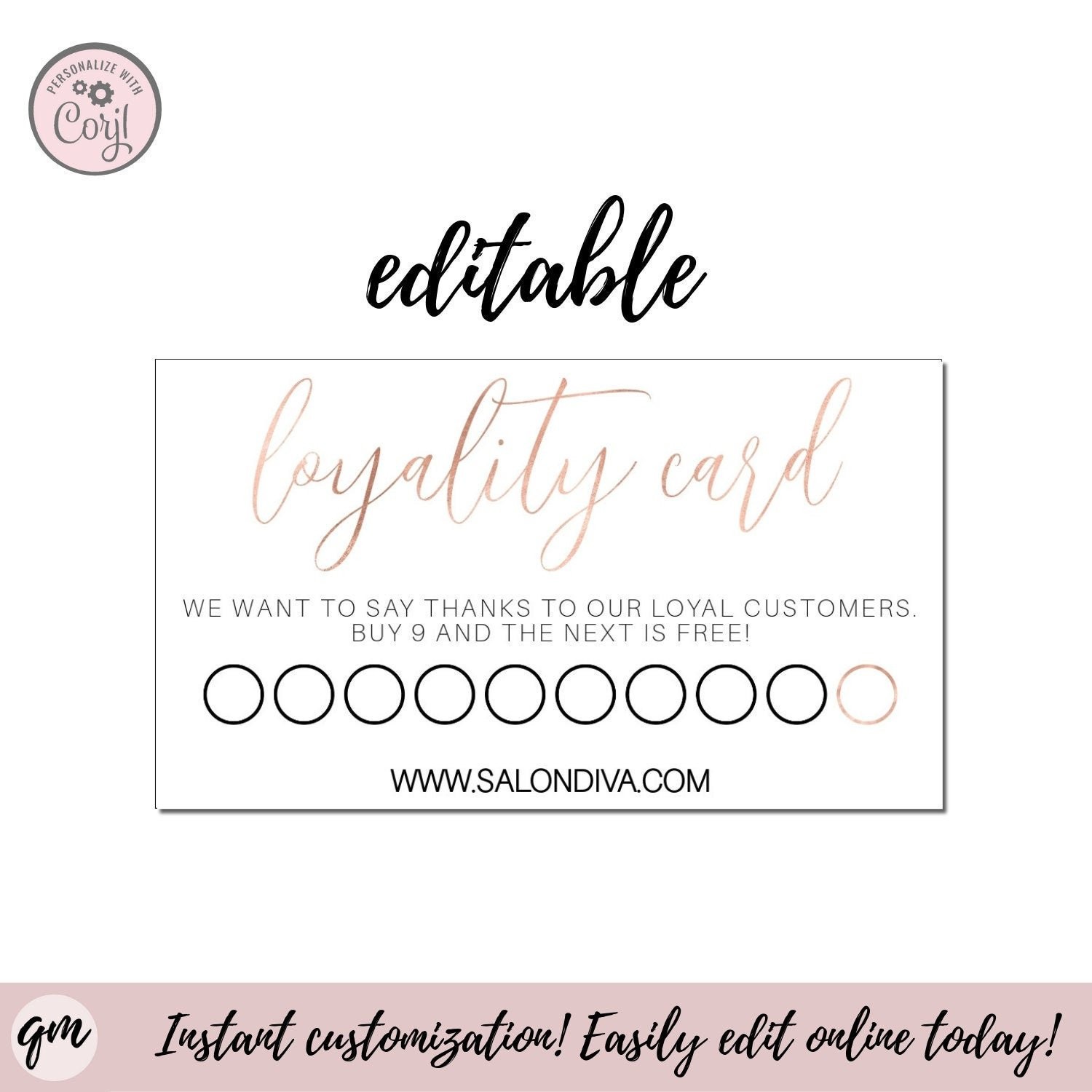 Printable Loyalty Card Gold Foil Editable Loyalty Card Gold Foil  Pertaining To Reward Punch Card Template Within Reward Punch Card Template