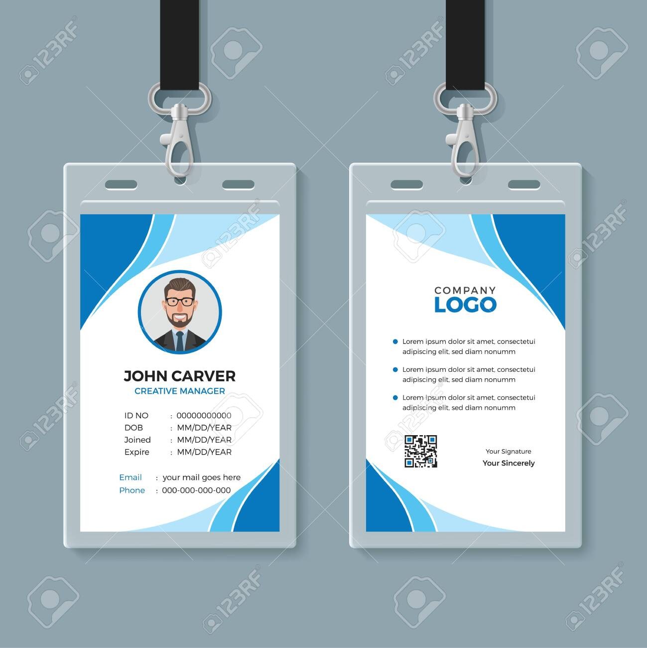Simple Blue Office ID Card Template Royalty Free Cliparts, Vectors  For Sample Of Id Card Template Regarding Sample Of Id Card Template