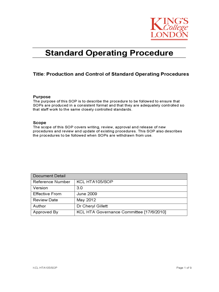 SOP Template - 1 Free Templates in PDF, Word, Excel Download In Free Standard Operating Procedure Template Word 2010 Within Free Standard Operating Procedure Template Word 2010