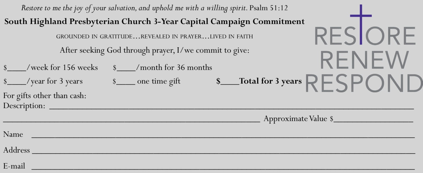 South Highland Presbyterian Church :: Pledge Cards Throughout Church Pledge Card Template Throughout Church Pledge Card Template