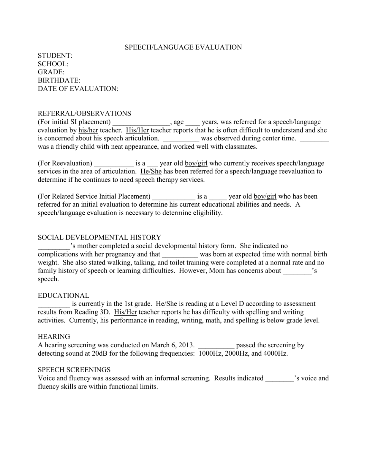 SPEECH-EVALUATION-REPORT-TEMPLATE-1 Throughout Speech And Language Report Template With Speech And Language Report Template